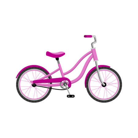 Pink bike. Bicycle, two-wheeled bicycle icon. Vector flat isolated object on a white background.のイラスト素材