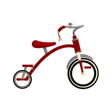 Children's retro bike dark red. Bicycle, tricycle icon. Vector flat isolated object on a white background.のイラスト素材
