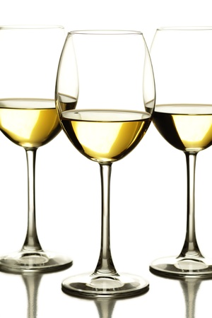 Three glasses of white wineの写真素材