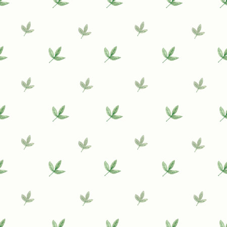 Watercolor floral seamless pattern. Hand painted flowers on white background. Seamless pattern with small, cute green leaves. small leaves.の写真素材
