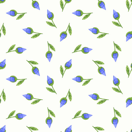 Seamless pattern with blue flowers. Watercolor hand drawn illustration.の写真素材