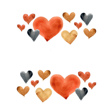 Watercolor illustration with colorful hearts.の写真素材