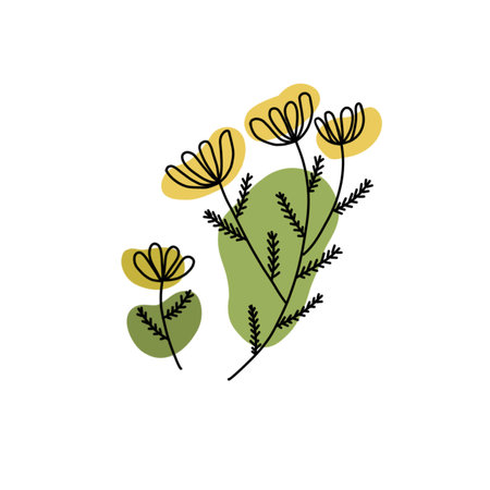 Digital illustration with abstract flowers and leaves.の写真素材
