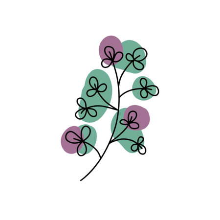 Digital illustration with abstract flowers and leaves. Isolated illustration on a white background.の写真素材