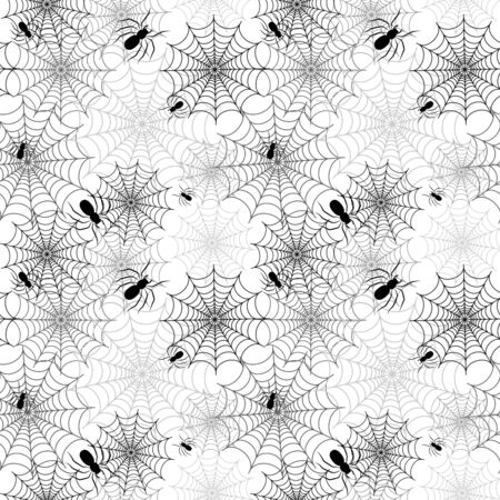 Vector seamless pattern of webs and spiders. Black and white ornament for Halloween decoration for Wallpaper, textiles, packaging paper, plasticのイラスト素材