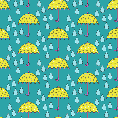 Umbrella vs. Rain, Seamless colorful background with funny yellow umbrellas and big raindropsのイラスト素材