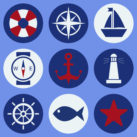 Maritime mood, the set of icons, nautical theme, flat designのイラスト素材