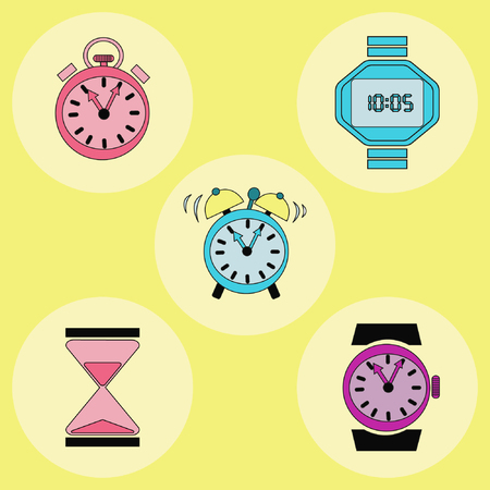 Retro clock icons, The set of colorful icons, flat designのイラスト素材
