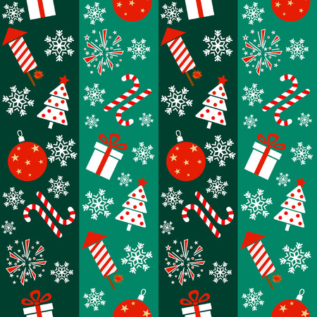 Christmas and New Year, Seamless holiday pattern with traditional Christmas and New Year symbolsのイラスト素材