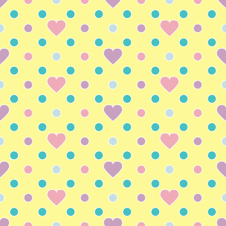 Polka dot and hearts, Seamless caramel pattern, romantic backgroundのイラスト素材