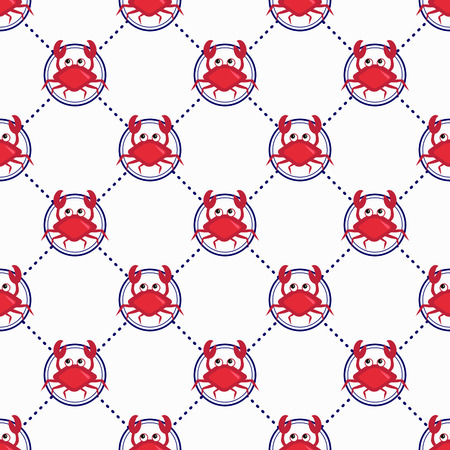 Cute crabs, Seamless vector pattern with icons, sea life, nautical theme, white backgroundのイラスト素材