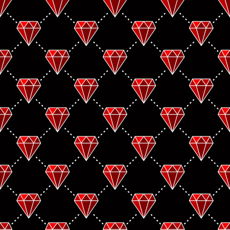 Gemstones are forever, Seamless pattern with red gemstones. Vector illustration on black backgroundのイラスト素材