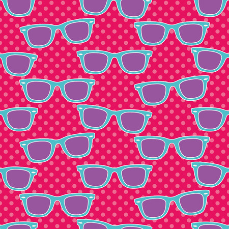 Funky glasses, Seamless colorful vector illustration with classic glasses shapes, polka-dotのイラスト素材