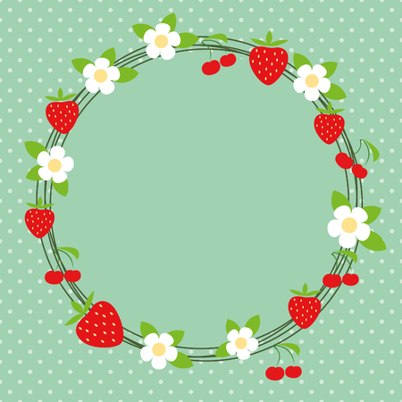 Lovely frame with berries and flowers, polka-dotのイラスト素材