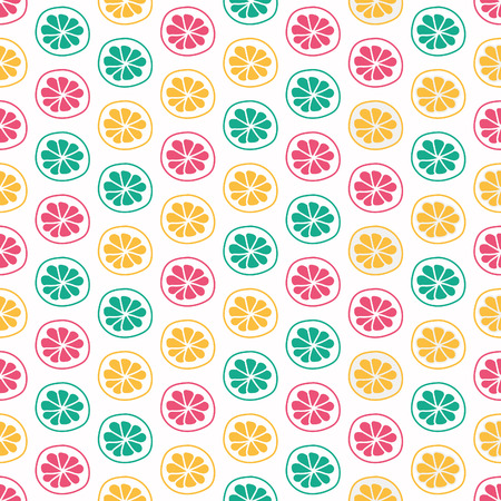 Lemon, lime & grapefruit, Seamless vector illustration with colorful fruit slicesのイラスト素材