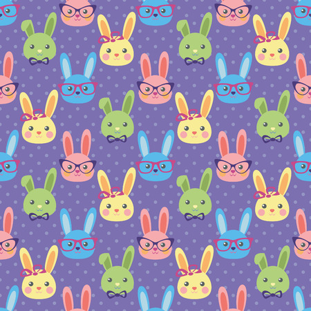 Smart bunny, Seamless vector illustration with cute charactersのイラスト素材