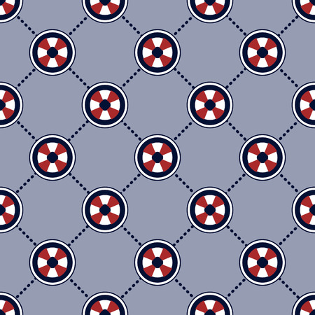 Maritime mood, Seamless nautical pattern with lifebuoysのイラスト素材