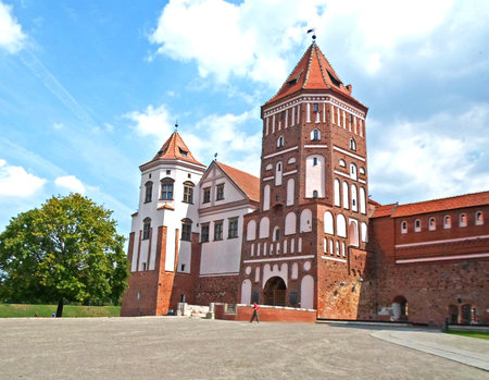 Medieval castle in a summer day, Mir, Belarusのeditorial素材