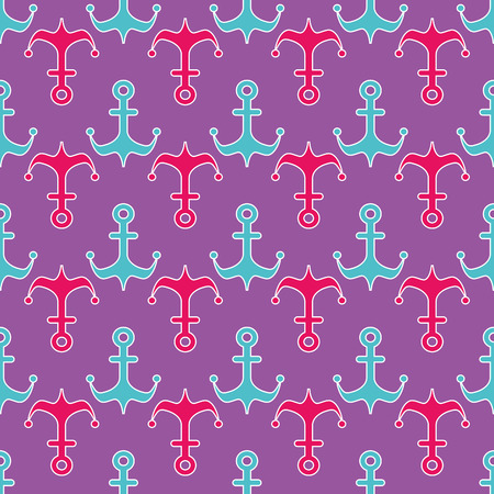 Colorful nautical pattern, Seamless vector illustration with anchorsのイラスト素材