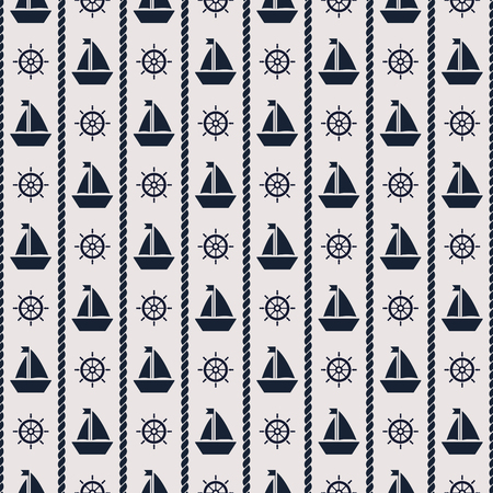 Maritime mood, Seamless nautical pattern with ship and wheels.のイラスト素材
