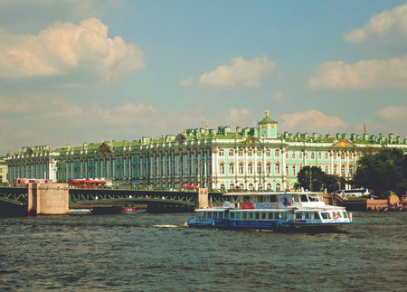 View of the Hermitage museum and the Neva River in Saint Petersburg, Russia - July 2016のeditorial素材