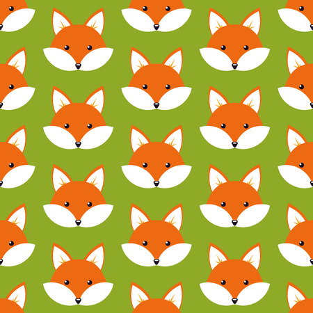 Cute cartoon foxes, Vector seamless pattern with foxes facesのイラスト素材