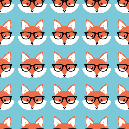 Smart cartoon foxes, Vector seamless pattern with foxes faces in glassesのイラスト素材