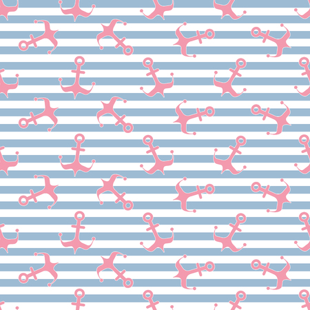 Maritime mood, Seamless nautical pattern with anchorsのイラスト素材