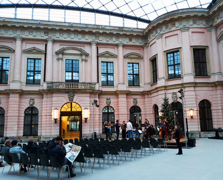 BERLIN, GERMANY - December 3, 2017. Children's Orchestra rehearses before Christmas in the building of The Zeughaus (The German Historical Museum)のeditorial素材
