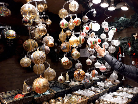 Vienna, Austria - December 16, 2017: Christmas decorations on the marketのeditorial素材