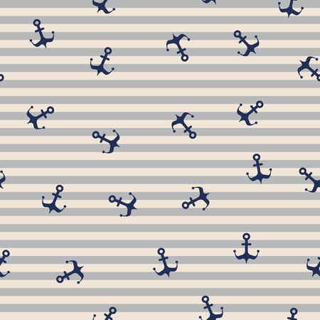 Maritime mood, Seamless nautical pattern with anchorsのイラスト素材