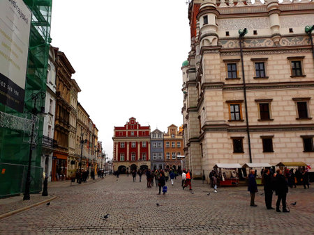 Poznan, Poland - December 02, 2017: Old Market Square architecture with colorful buildingsのeditorial素材