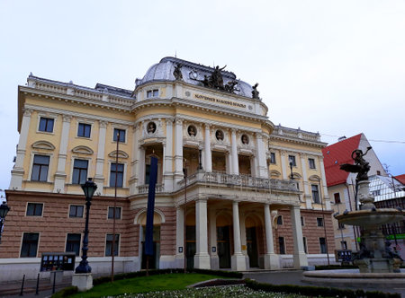 Bratislava, Slovakia - 15 December 2017: The Slovak National Theater, a Neo-Renaissance theater building in the Old Town of Bratislavaのeditorial素材
