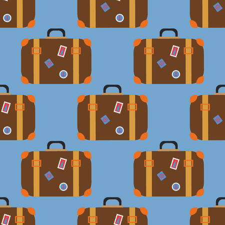 Vintage travel suitcases, seamless paettern with luggage, flat designのイラスト素材