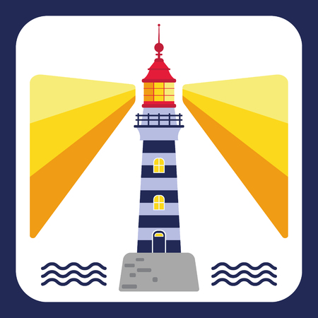 Lighthouse. Vector illustration of flat design. Vintage posterのイラスト素材