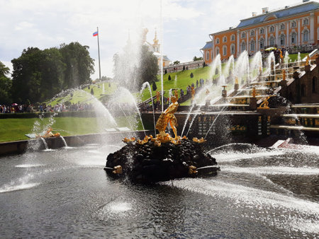 Saint Petersburg, Russia - August 7, 2018: Grand cascade of the Pertergof Palaceのeditorial素材