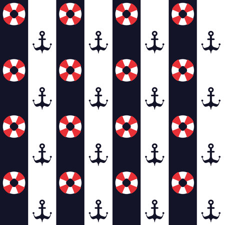 Nautical pattern, Seamless vector illustration with abstract lifebuoys and anchors