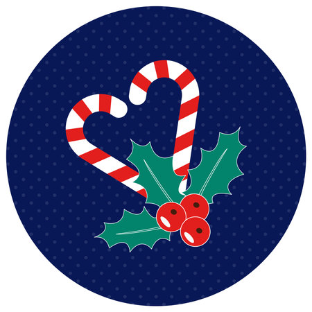Romantic Christmas. Vector icon with mistletoe and heart shaped candy canes. winter backdropのイラスト素材