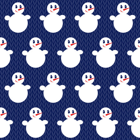 snowman. Seamless vector pattern with stylized snowmen and knitted background. winter patternのイラスト素材