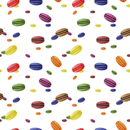 seamless pattern of colorful different taste macaroons on the white background vectorのイラスト素材