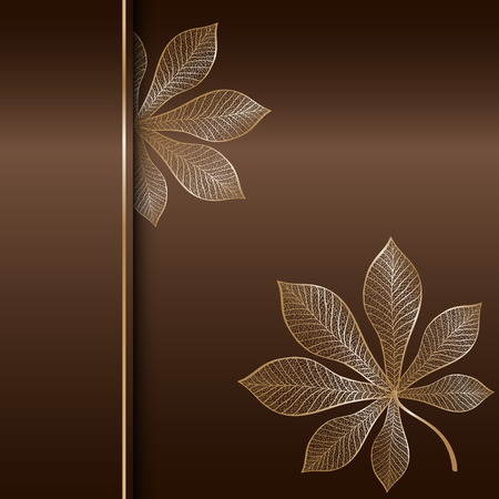 autumn brown invitation template with pair of gold chestnut leaves のイラスト素材