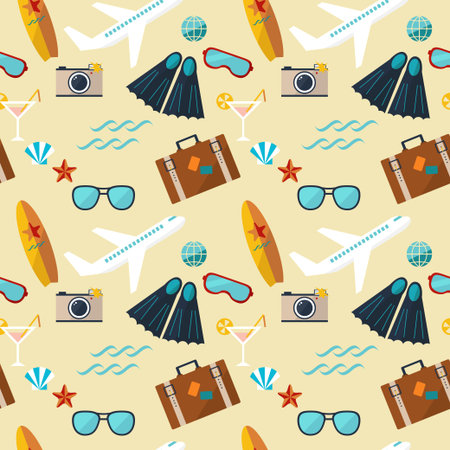 seamless pattern of summer flat icons 