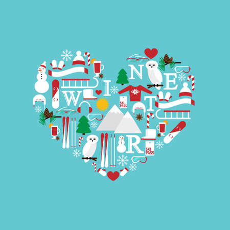 abstract heart symbol from winter colorful flat icons isolated on the blue background vector for designのイラスト素材