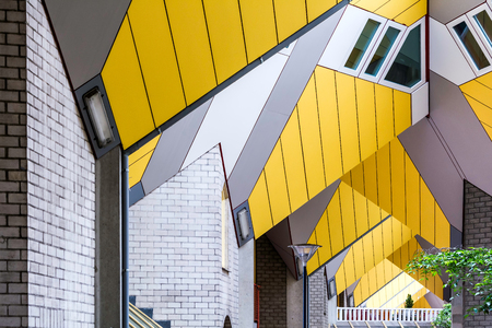 Rotterdam, Netherlands - May 22, 2018: Repeating cube pattern of Cube Houses. It is a set of innovative houses based on the concept of high density housing with sufficient space.のeditorial素材