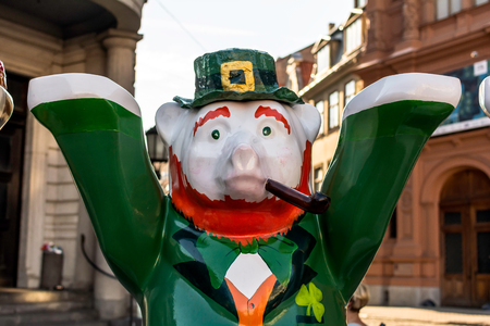 Riga, Latvia - July 15, 2018: Ireland bear at United Buddy Bears international art exhibition (Artist: Shaun Dolan). The exhibition promotes peace, love, tolerance and international understanding.のeditorial素材