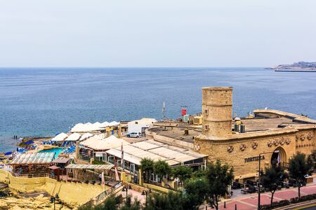 Sliema, Malta - August 29, 2019: Point Battery, also known asÂ Fort Sliema, is anÂ artillery battery, builtÂ in 1876. Now a restaurant called Il-FortizzaÂ (The Fortress).のeditorial素材
