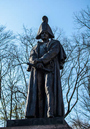 Riga, Latvia - April 19, 2020: Bronze monument to Russian Field Marshall Barclay de Tolly in Esplanade Park.のeditorial素材