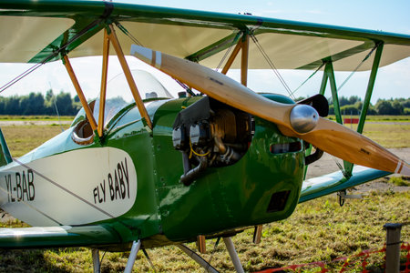 Riga, Latvia - August 15, 2020: Bowers Fly Baby 1-B airplane with 'Fly Baby' inscription on board....