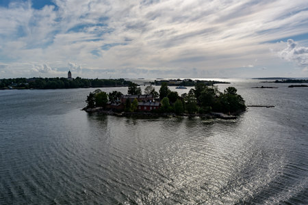 Small Lonna island in Baltic sea. Lonna is part of Suomenlinna fortress area and was once a base for storing and clearing mines. But now mine storehouses are operating as cafes and restaurants.のeditorial素材