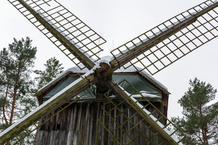 Zemgale windmill's sails closeup. It is the older type of windmills, the so-called pole type....